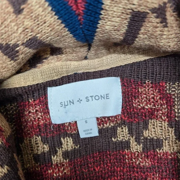 Sun Stone Cardigan Sweater Men Small Geometric Southwestern Aztec Shawl Collar
